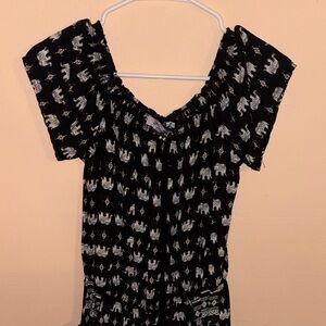 Black Elephant Print Romper
